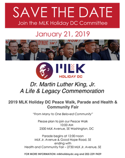 MLK Peacewalk and Parade Flyer January 21, 2019 at 10 am